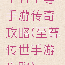 王者至尊手游传奇攻略(至尊传世手游攻略)