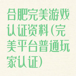 合肥完美游戏认证资料(完美平台普通玩家认证)