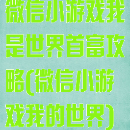 微信小游戏我是世界首富攻略(微信小游戏我的世界)